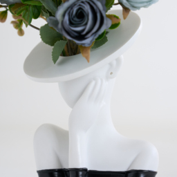 Sculptural Decorative Flower Arrangement, Resin Art Vase with 5-Head Artificial Roses - thumbnail 9