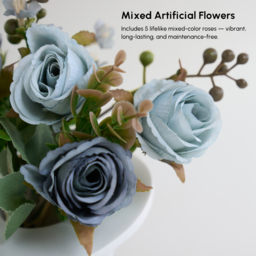 Sculptural Decorative Flower Arrangement, Resin Art Vase with 5-Head Artificial Roses - thumbnail 4