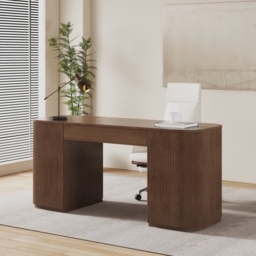 Modern Walnut Standing Computer Desk & Upholstered Swivel Task Chair Set (1500mm ) - thumbnail 2