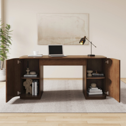 Modern Walnut Standing Computer Desk & Upholstered Swivel Task Chair Set (1500mm ) - thumbnail 4