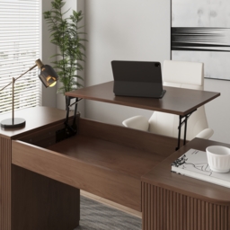 Modern Walnut Standing Computer Desk & Upholstered Swivel Task Chair Set (1500mm ) - thumbnail 5