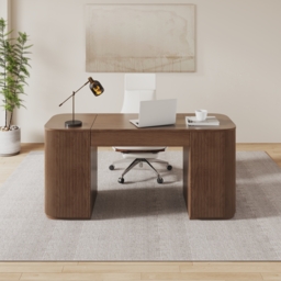 Modern Walnut Standing Computer Desk & Upholstered Swivel Task Chair Set (1500mm ) - thumbnail 3