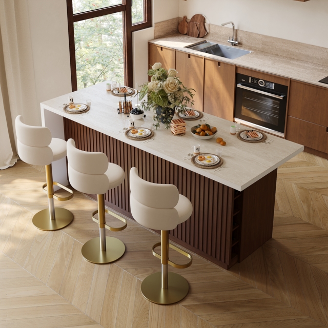 Modern 180 cm Matte Sintered Stone Kitchen Island with Storage, Walnut - image 1