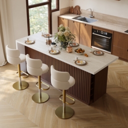 Modern 180 cm Matte Sintered Stone Kitchen Island with Storage, Walnut - thumbnail 1