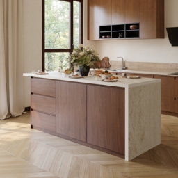 Modern 180 cm Matte Sintered Stone Kitchen Island with Storage, Walnut - thumbnail 6