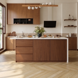 Modern 180 cm Matte Sintered Stone Kitchen Island with Storage, Walnut - thumbnail 4