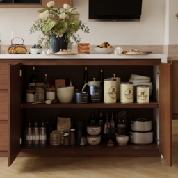 Modern 180 cm Matte Sintered Stone Kitchen Island with Storage, Walnut - thumbnail 9