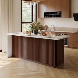 Modern 180 cm Matte Sintered Stone Kitchen Island with Storage, Walnut - thumbnail 8