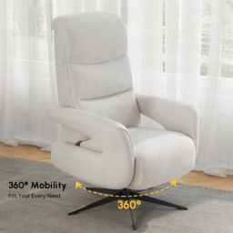 Modern Power Recliner White Chenille Velvet Accent Chair with 360° Swivel - thumbnail 2