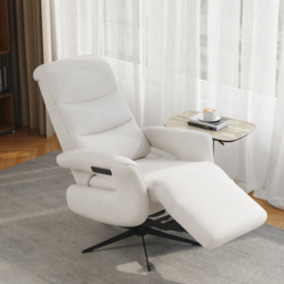 Modern Power Recliner White Chenille Velvet Accent Chair with 360° Swivel - thumbnail 1