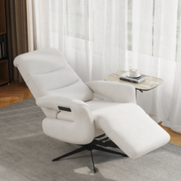 Modern Power Recliner White Chenille Velvet Accent Chair with 360° Swivel - thumbnail 4