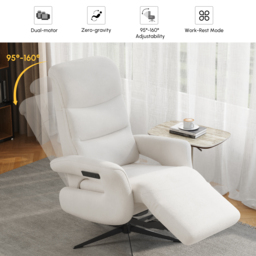 Modern Power Recliner White Chenille Velvet Accent Chair with 360° Swivel - thumbnail 3