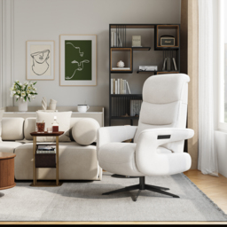 Modern Power Recliner White Chenille Velvet Accent Chair with 360° Swivel - thumbnail 6