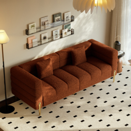 Homary 200 cm Modern Rust Boucle Upholstered Fluted 3-Seater Sofa for Living Room with Pillow - thumbnail 3