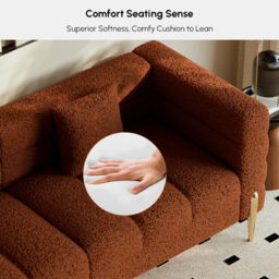 Homary 200 cm Modern Rust Boucle Upholstered Fluted 3-Seater Sofa for Living Room with Pillow - thumbnail 7
