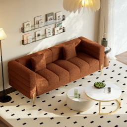 Homary 200 cm Modern Rust Boucle Upholstered Fluted 3-Seater Sofa for Living Room with Pillow - thumbnail 4