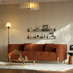 Homary 200 cm Modern Rust Boucle Upholstered Fluted 3-Seater Sofa for Living Room with Pillow - thumbnail 5