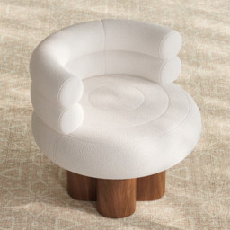 Swivel Solid Wood Base Accent Chair Boucle Armchair for Living Room in White - thumbnail 2