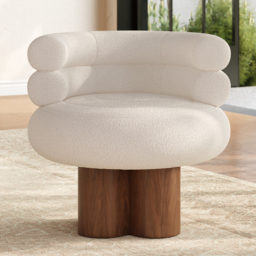 Swivel Solid Wood Base Accent Chair Boucle Armchair for Living Room in White - thumbnail 7