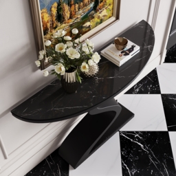 Curved Console Table with Sintered Stone Top Half Moon Shape Entryway Furniture in Black (100 cm Wide) - thumbnail 2
