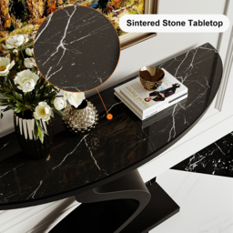 Curved Console Table with Sintered Stone Top Half Moon Shape Entryway Furniture in Black (100 cm Wide) - thumbnail 6