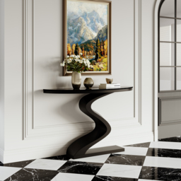 Curved Console Table with Sintered Stone Top Half Moon Shape Entryway Furniture in Black (100 cm Wide) - thumbnail 3