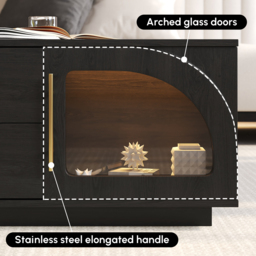 Arune Arched Glass Coffee Table Modern Black Living Room Furniture with Storage and LED Light - thumbnail 7