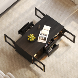 Arune Arched Glass Coffee Table Modern Black Living Room Furniture with Storage and LED Light - thumbnail 9