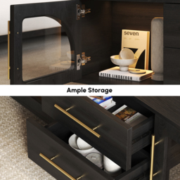 Arune Arched Glass Coffee Table Modern Black Living Room Furniture with Storage and LED Light - thumbnail 9