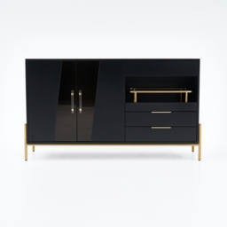 Dolawn Modern 140 cm Black Sideboard Buffet Tempered Glass Doors & Shelf Tray Wine Rack - thumbnail 8