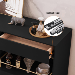 Dolawn Modern 140 cm Black Sideboard Buffet Tempered Glass Doors & Shelf Tray Wine Rack - thumbnail 5