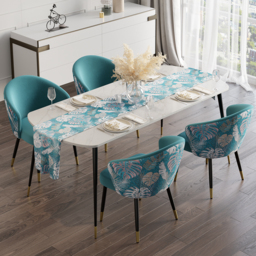 Set of 6 Velvet Dining Chairs Upholstered Modern Greenish Blue Dining Room Chairs with Arm - thumbnail 2