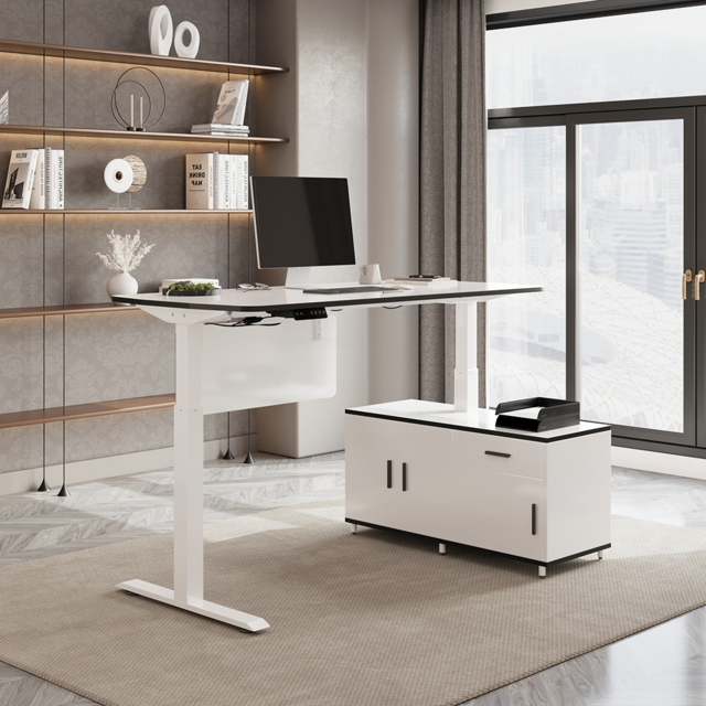 L Shaped Executive Office Desk Standing Desktop with 3 Doors & Drawer White Office Furniture Right Hand  (1600mm) - image 1