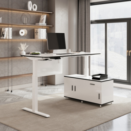 L Shaped Executive Office Desk Standing Desktop with 3 Doors & Drawer White Office Furniture Right Hand  (1600mm)