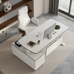 L Shaped Executive Office Desk Standing Desktop with 3 Doors & Drawer White Office Furniture Right Hand  (1600mm) - thumbnail 3