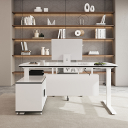 L Shaped Executive Office Desk Standing Desktop with 3 Doors & Drawer White Office Furniture Right Hand  (1600mm) - thumbnail 4