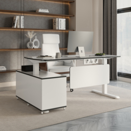L Shaped Executive Office Desk Standing Desktop with 3 Doors & Drawer White Office Furniture Right Hand  (1600mm) - thumbnail 2