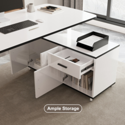 L Shaped Executive Office Desk Standing Desktop with 3 Doors & Drawer White Office Furniture Right Hand  (1600mm) - thumbnail 7