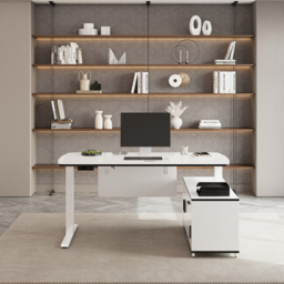 L Shaped Executive Office Desk Standing Desktop with 3 Doors & Drawer White Office Furniture Right Hand  (1600mm) - thumbnail 6