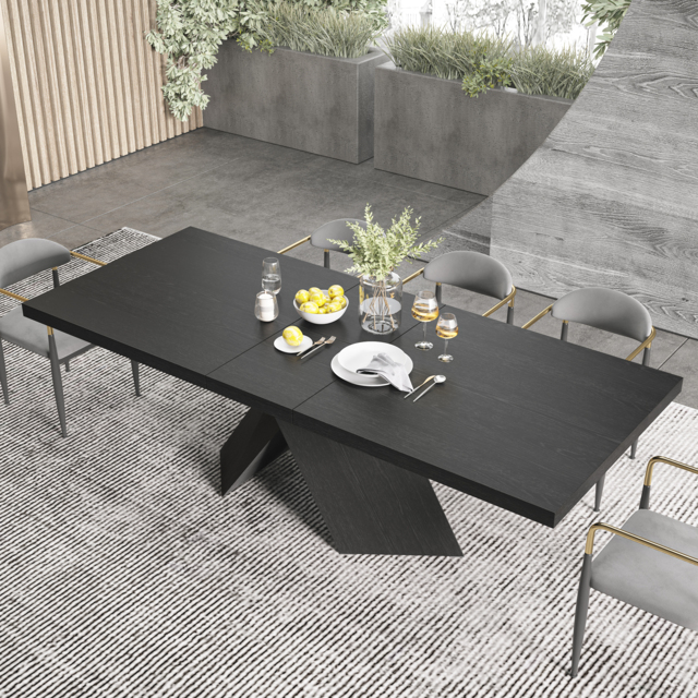 2000mm-2400mm Farmhouse Extendable Black Dining Table Seats 6-8 - image 1