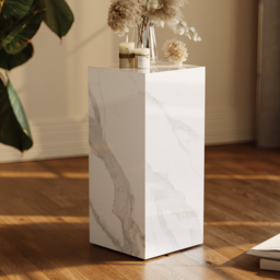 White Sintered Stone Plinth Pedestal Plant Stand & Side Table - thumbnail 1