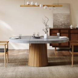 "Extendable Dining Table Set 39""-55"" Japandi Gray Dining Table & 6 Walnut Wood Dining Chairs" - thumbnail 4