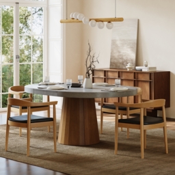 "Extendable Dining Table Set 39""-55"" Japandi Gray Dining Table & 6 Walnut Wood Dining Chairs" - thumbnail 2