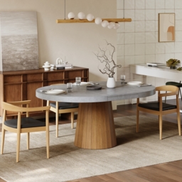 "Extendable Dining Table Set 39""-55"" Japandi Gray Dining Table & 6 Walnut Wood Dining Chairs" - thumbnail 3