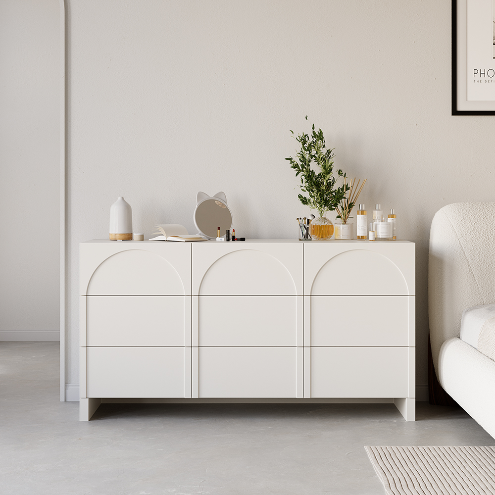 1350 mm Japandi Cream White Dresser Nordic Arch Chest of 9 Drawers Storage  Cabinet by Homary | uFurnish.com