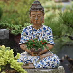 Outdoor Garden Sleeping Buddha Statue Flower Pot Planter Magnesium Oxide Sculpture Decor - thumbnail 2