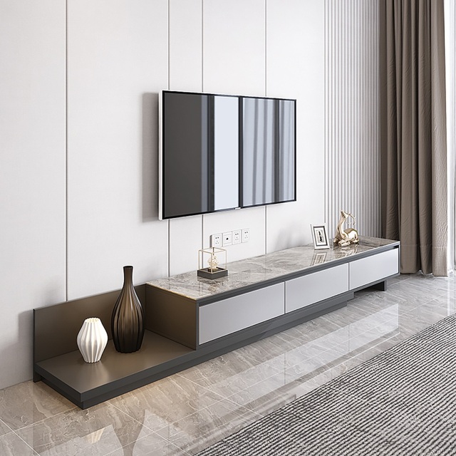 "Fero Modern Black Extendable Stone & Wood TV Stand with 3 Drawers Up to 120""" - image 1