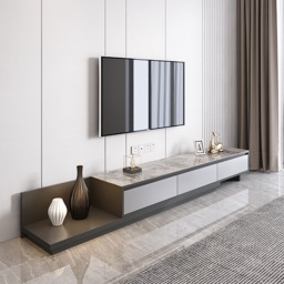 "Fero Modern Black Extendable Stone & Wood TV Stand with 3 Drawers Up to 120""" - thumbnail 1