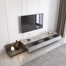 "Fero Modern Black Extendable Stone & Wood TV Stand with 3 Drawers Up to 120""" - thumbnail 3
