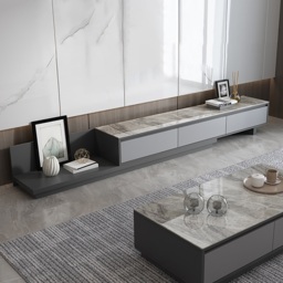 "Fero Modern Black Extendable Stone & Wood TV Stand with 3 Drawers Up to 120""" - thumbnail 4